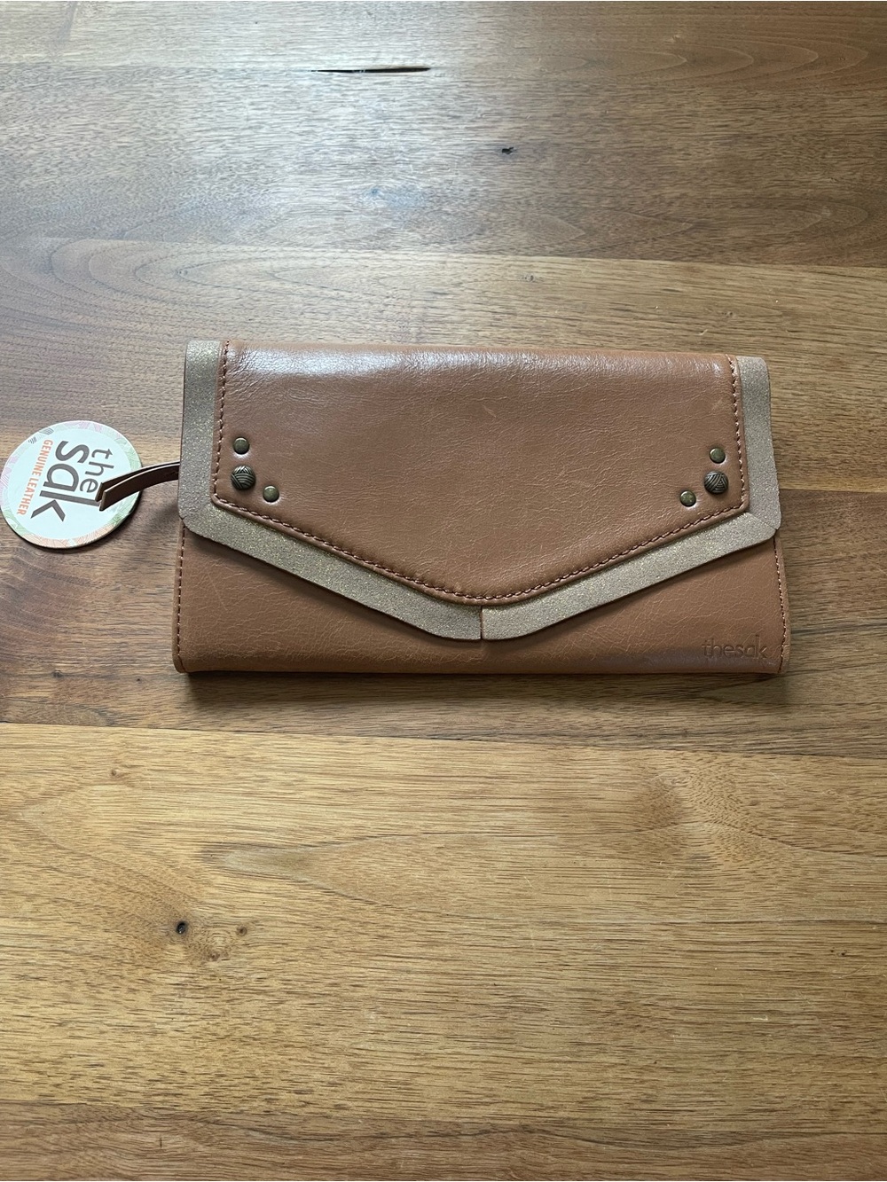 The Sak Brown Leather Passport & Ticket travel Wallet with Patterned Lining NWT - Picture 2 of 8